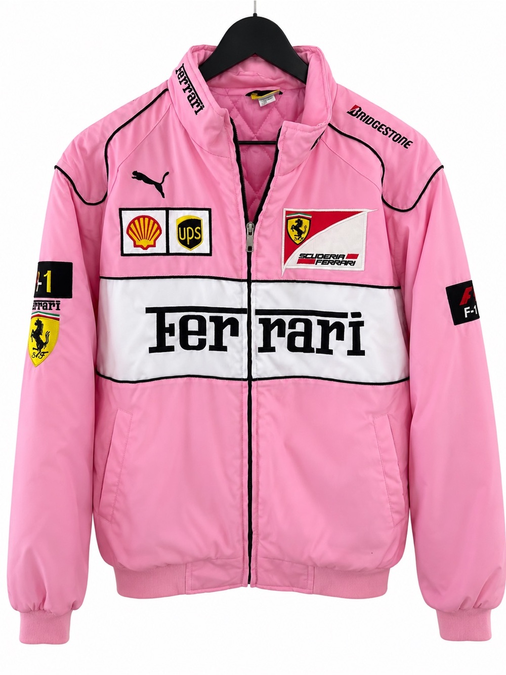 Ferrari Pink Bomber Jacket with Black Prancing Horse Logo